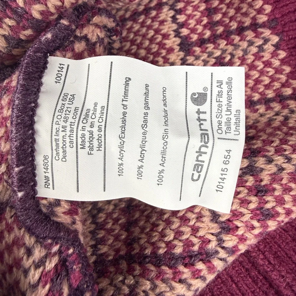 Carhartt Womens Plaid Knit Beanie Burgundy Purple Winter Hat 101415 654 OSFA